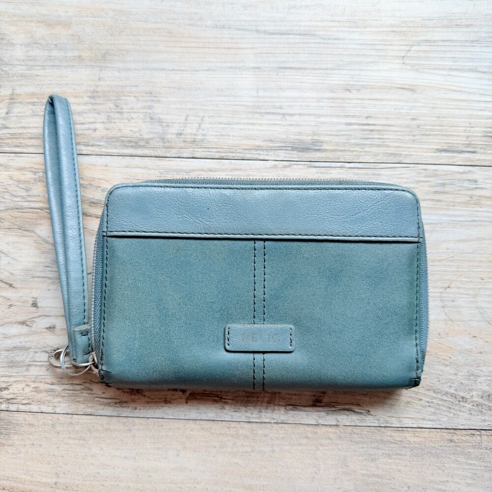 Relic by Fossil Genuine Leather Zip Around Wristlet Wallet Blue Gray Organizer